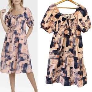Universal Thread Pink Blue Cotton Midi Milkmaid Dress Size Large Cottagecore